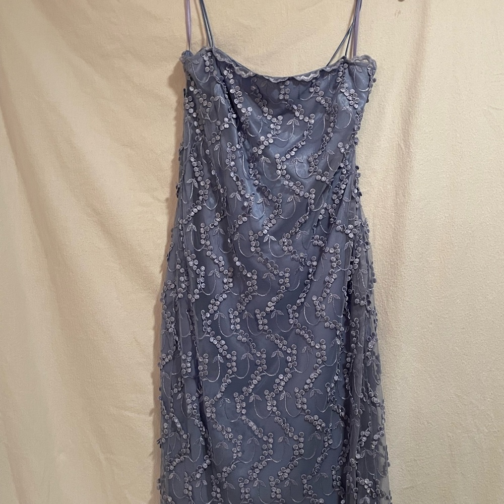 BCBG Spaghetti Strap Periwinkle Blue Sheer Lace Knee length Dress